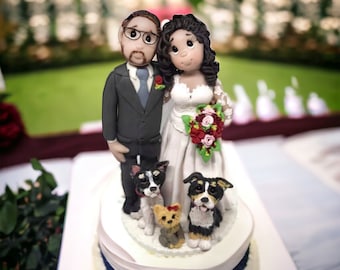 Traditional bride and groom with Pets personalized wedding cake topper  DEPOSIT ONLY