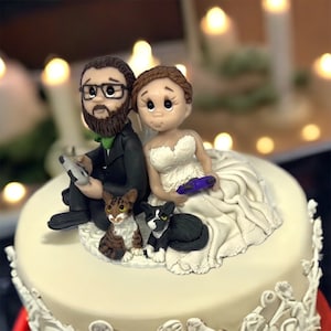 Adorno para tarta de boda personalizado para jugadores de novios con gatos. SOLO DEPÓSITO