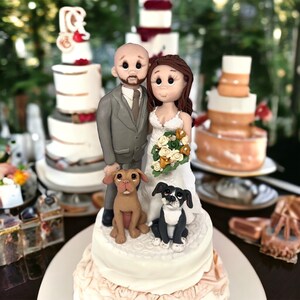 Bride and Groom Wedding Cake Topper With Dogs DEPOSIT ONLY