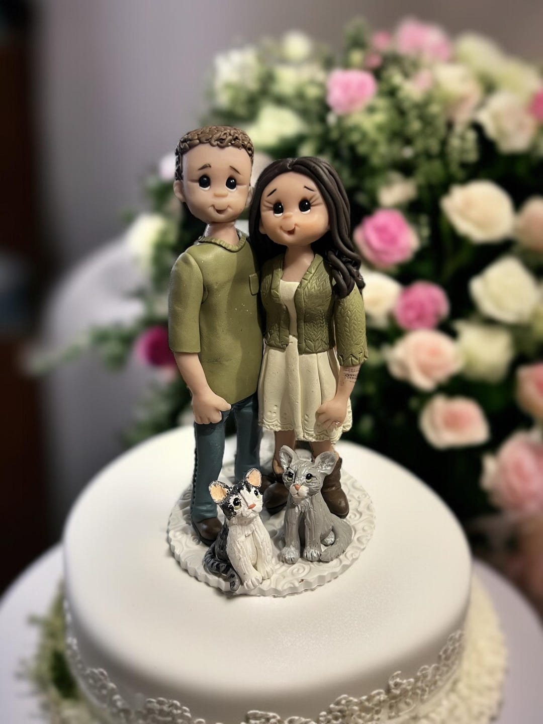 Handmade Wedding Cake Topper Custom Made Bride and Groom With Pets ...