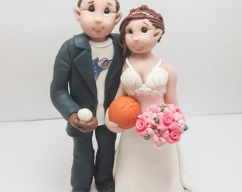 Sports Themed Wedding Cake topper, Custom wedding cake topper, personalized cake topper, Bride and groom cake topper, DEPOSIT ONLY