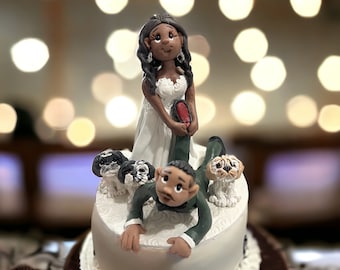 Runaway Groom with impatient bride and dogs  Funny Wedding Cake Topper DEPOSIT ONLY