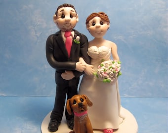 Custom wedding cake topper, personalized cake topper, Bride and groom with dog cake topper, Mr and Mrs cake topper DEPOSIT ONLY