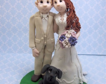 Custom Bride and Groom with Pets Wedding Cake Topper, Custom wedding cake topper, personalized cake topper, DEPOSIT ONLY