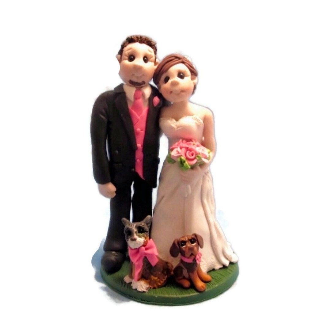 Personalized Bride and Groom With Pets Custom Made Wedding Cake Topper ...