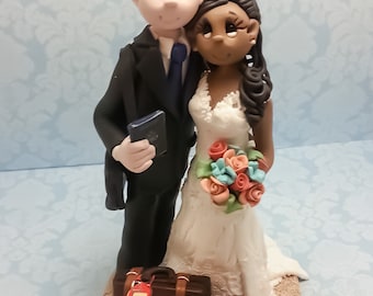 Custom wedding cake topper, personalized cake topper, Bride and groom cake topper, ,travel themed cake topper DEPOSIT ONLY