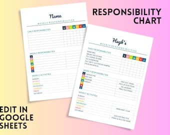 Editable Weekly Chore Chart for Kids|Kids Weekly Responsibility Chart|Kids Chore List|Kids Daily Routine Checklist|Google Sheets Template