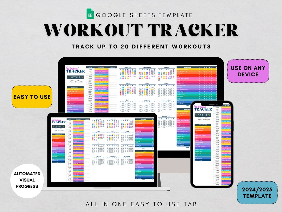 Workout Customizable Tracker AUTOMATED Workout Tracker, Fitness Tracker, Workout Journal, Exercise ...