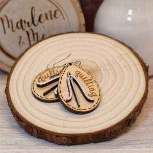 Hand Painted Quilting Dangle Earrings - Unique Sewing Jewelry for Quilters & Sewists - Lightweight and Cozy Artisanal Feel - Perfect Gift