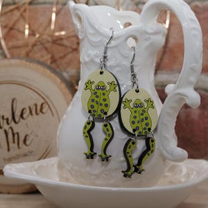 Hand-Painted Wooden Frog Earrings: Quirky Cottagecore Jewelry