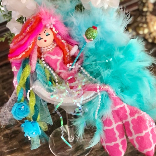 Martini mermaid shops art doll vintage retro inspired coastal cutie beach theme decor party decor mermaid centerpiece toni kelly original
