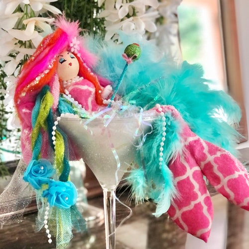 Martini mermaid shops art doll vintage retro inspired coastal cutie beach theme decor party decor mermaid centerpiece toni kelly original