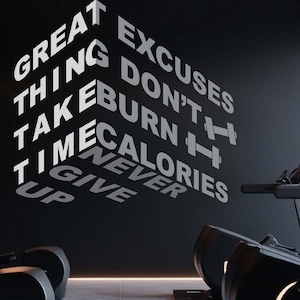 Fitness Gym Wall Decal Motivation Quote Wall Art Gym Wall Sticker Home Gym design  Workout Training Wall Mural Gym Decor Exercise Sticker
