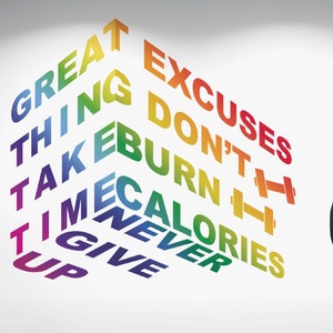 Adesivo da parete con citazioni di fitness Adesivo da parete con citazioni di palestra Adesivo da parete con citazioni motivazionali Carta da parati con citazioni sportive Arte da parete per palestra Adesivo per sala fitness