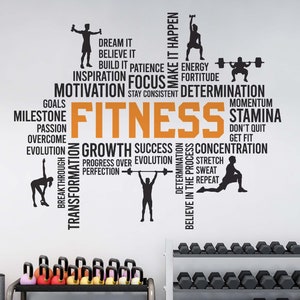 Fitness Vinyl Aufkleber Gym Wandtattoo Inspirierende Worte Gym Aufkleber Fitness Collage Gym Wand Kunst Gym Decor Wandbild Motivationszitat