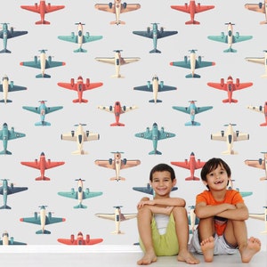 Vintage Aeroplane wallpaper Retro Aeroplane Wall Art Classic Airplane Wallpaper Vintage Plane Wallpaper Warplane Wall decal for boy room