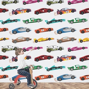 Zdejmowana naklejka ścienna F1 Tapeta z samochodem wyścigowym Sztuka ścienna z samochodem sportowym Czerwony samochód Fototapeta z niebieskim samochodem Naklejka do pokoju dziecięcego Naklejka do pokoju chłopca