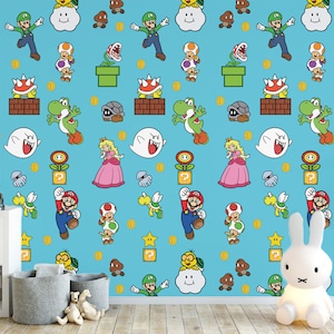 Abnehmbares Mario Wallpaper Super Mario Wandtattoo luigi Wandaufkleber Mario Wandkunst Nintendo Wandkunst Für Kinderzimmer Dekor und Spielzimmer Dekor