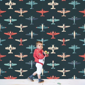 Vintage Aeroplane Wall Decal Retro Aeroplane Wall Art Classic Airplane Wallpaper Vintage Plane Wallpaper Warplane Wall Mural for boy room