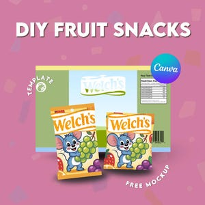 Modello personalizzato per incarto di snack alla frutta per Canva – Design modificabile in formato Welch – Bomboniera per feste o confezione per piccole imprese stampabile