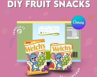 Fruit Snack Wrapper Template | Editable Party Favor Canva Design | Kids Birthday Treat Bag Wrapper (Digital Download PDF)