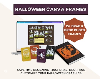 Halloween Canva Frames Bundle | Skulls, Pumpkins, Ghosts PNG Clipart | Editable Overlays for Posters & Crafts (Digital Download)