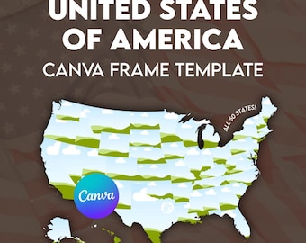USA Map Photo Collage Template | Drag & Drop Canva Design | State Picture Frame Map | Printable Travel Keepsake (Digital Download)