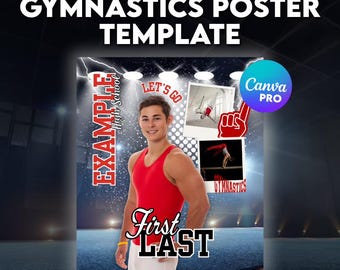 Gymnastics Poster Template | Editable Canva Senior Poster | Athlete Collage Team Banner (Canva Pro Required Digital)