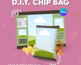Custom Chip Bag Template | Editable Canva Party Favor Design | DIY Snack Food Wrappers & Mockup (Digital Download)