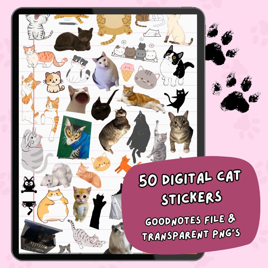 Cat Stickers Digital Bundle | 50 Cute Goodnotes & PNG Stickers ...