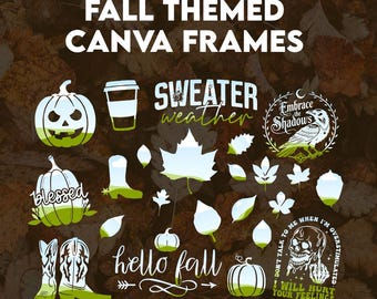 Fall Canva Frames Bundle | Autumn Pumpkin Leaves Overlays | Seasonal PNG Clipart for Posters & Crafts (Digital Download)