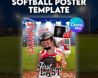 Softball Poster Template | Editable Canva Senior Poster | Sports Collage Team Banner (Canva Pro Required Digital)