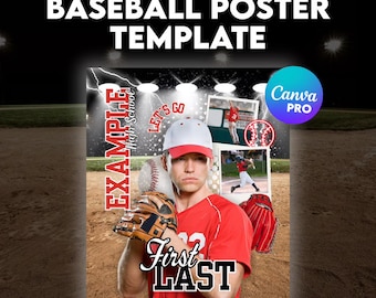 Baseball Team Poster Template | Editable Canva Senior Poster | Sports Photo Collage Banner (Canva Pro Required Digital)