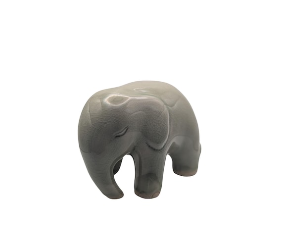 Celadon Elephant, Ceramic Figurine with Crackle Glaze