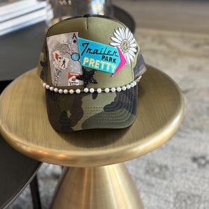 Trailer Park Pretty trucker hat.....embroidery patches, western, camo