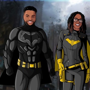 Retrato personalizado de SUPERHÉROE, tema de calle de ciudad, retrato con amigos o familiares como sus superhéroes favoritos. ¡Perfecto para cualquier ocasión!
