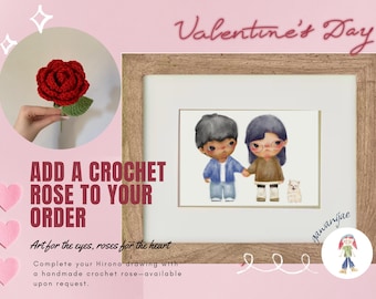 Cute Custom Hirono Portrait Art Illustration | Framed | Anniversary | Birthday Gift | Wedding Gift l Valentines gift