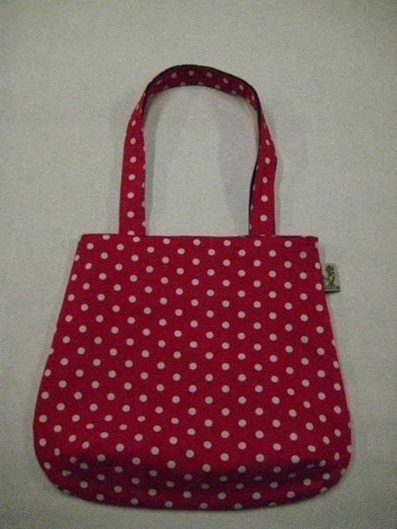 Items similar to Red and White Polka Dot Rounded Purse Tote Bag on Etsy