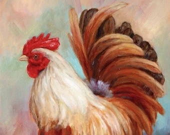 Rooster painting-original rooster painting-on canvas-'Good Luck Rooster' Made To Order