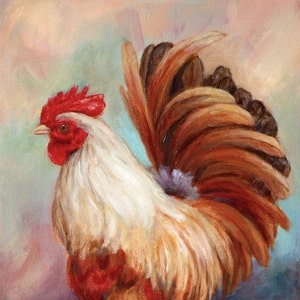 Rooster painting-original rooster painting-on canvas-&#39;Good Luck Rooster&#39; Made To Order