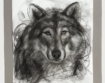 Original Charcoal Drawing-Wolf