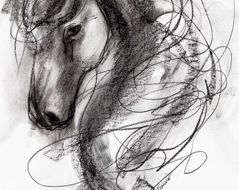 Abstract Horse Art-Charcoal-Original-'Creative Thinking'