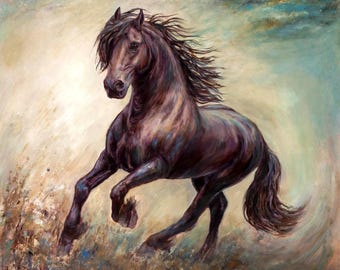 Large Canvas Horse Art-Original Horse Painting-Friesian Horse Art-Original Oil Painting on Canvas-'Poetry In Motion'- By Janet Ferraro