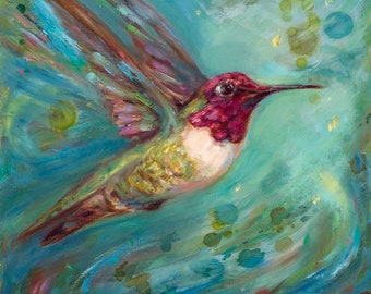 Original Humming Bird Painting-'Humming Along 2' Original Bird Art