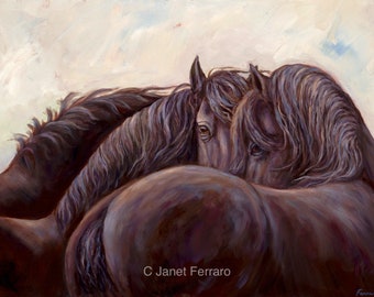 Friesian Horse-Original Painting-Black Horse Art-'Intertwined ll'