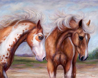 Original horse Painting in Soft Pastel of 'Wind Swept' Custom Framed with Museum glass