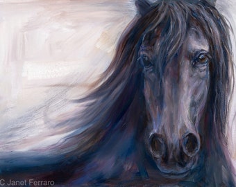 SOLD-Original Oil Painting of Black Horse-'Seeing You'-On Stretched Canvas-Framed