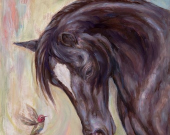 Kindred Spirits-Horse and hummingbird-Canvas Giclee