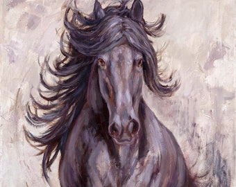 Original Horse Oil Painting-Friesian Horse-'Free Spirit'