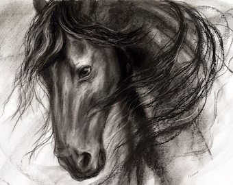 Horse Drawing-Horse Wall Art-Horse Canvas Art-"Listening Heart'